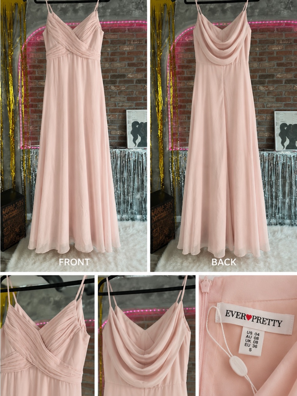 Ever Pretty Dusty Pink Spaghetti Strap Chiffon Gown
